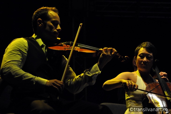 Violonist and cello player on the stage