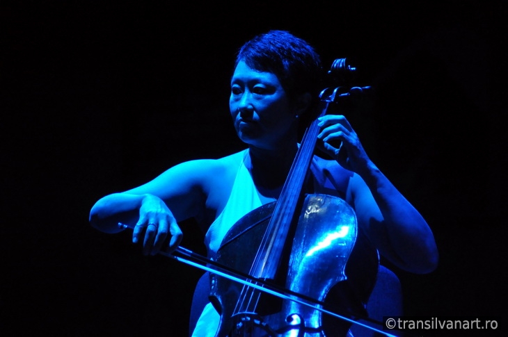 Cello player performs live on the stage