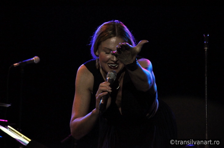 Vocalist woman performs live on the stage