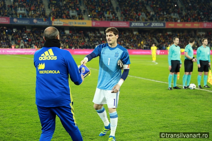 Iker Casillas at the beginning of Spain vs Romania soccer match