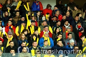 Crowd of people, supporters in a stadium during a football match