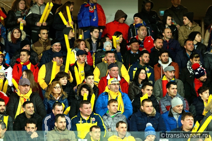 Crowd of people, supporters in a stadium during a football match