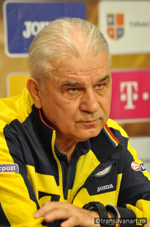 The coach and players of Romania's National Football Team during