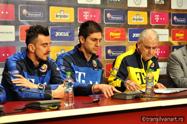 The coach and players of Romania's National Football Team during