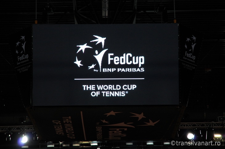 Fed Cup by BNP Paribas logo in a stadium