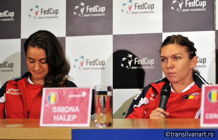 Romanian tennis player Simona Halep and Monica Niculescu during