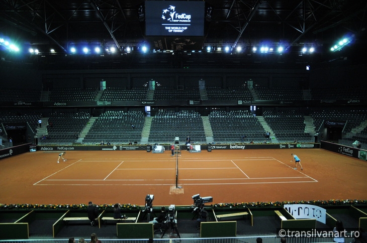 Tennis match in a indoor stadium