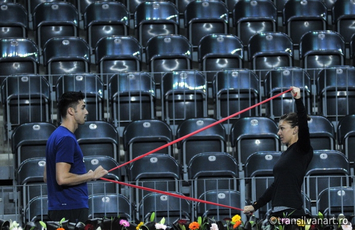 Tennis player Simona Halep training before a match