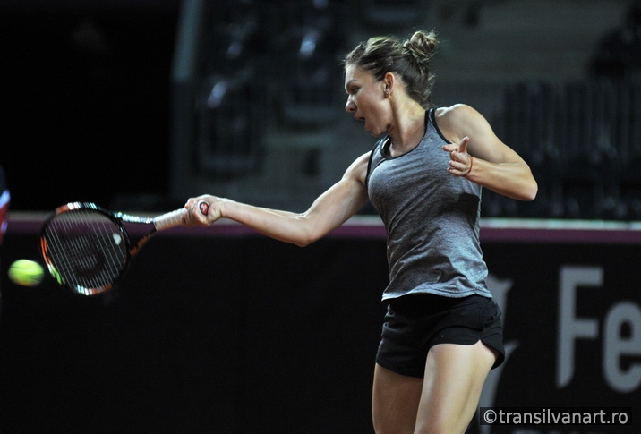 Tennis player Simona Halep training before a match