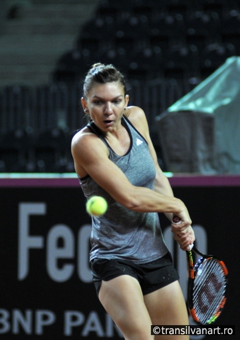 Tennis player Simona Halep training before a match