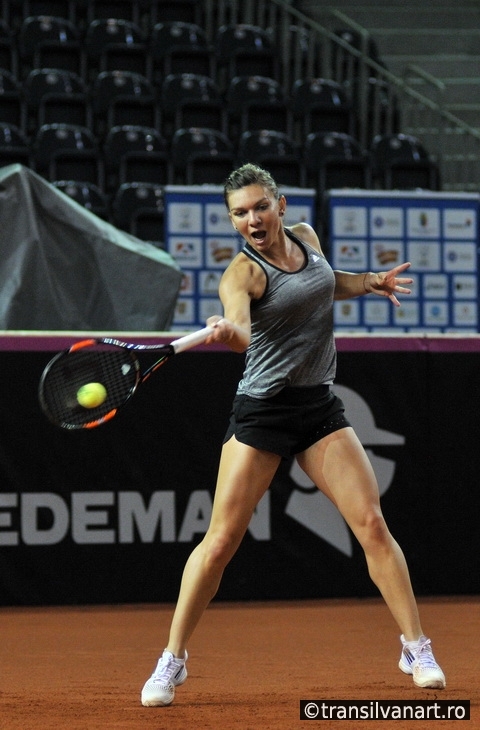 Tennis player Simona Halep training before a match