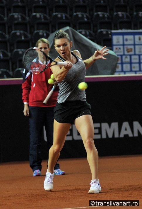Tennis player Simona Halep training before a match
